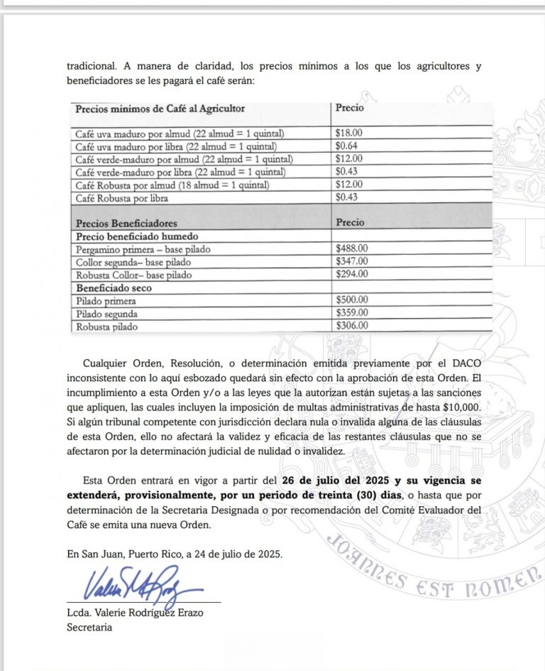 DACO Emite Orden 2025-006 Extensión Control de Precio del Café | DACO ...